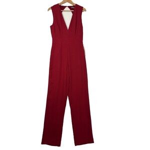 ESSUE Red Sleeveless V-Neck Wide-Leg Women's Jumpsuit Sz S Chic Glam Minimalist